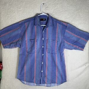 Vintage Todays News Shirt Mens XL Short Sleeve Purple Stripe Shirt Grunge